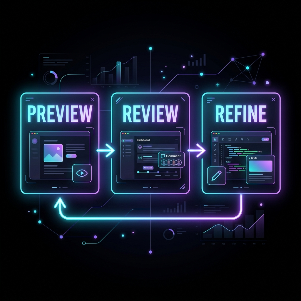 Square preview review refine illustration for iterative workflow